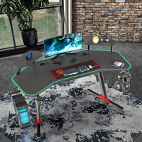 Grand bureau de jeu RVB 160CM avec LED noir en fibre de carbone Table esport extensible avec crochet pour casque Porte-gobelet