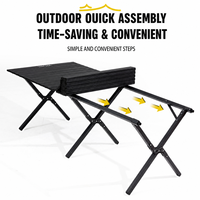 Table de camping pliable 60-150 cm en acier carbone noir pour pique-nique en plein air, barbecue, portable, installation facile