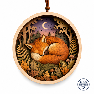 Custom 3D Shadow-Box Sleeping Fox Ornament, Multi-Layer Poplar Plywood, CPSC Compliant, DDP