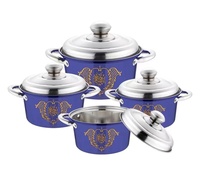 Ensemble de casseroles professionnel 6 pièces en acier inoxydable moderne et écologique, compatible induction, fond simple, motif floral peint