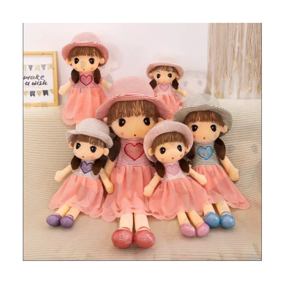 45cm Cute sweetheart girl rag doll toy children's doll plush toy straw hat little girl plush pillow birthday gift