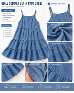 Vestito Estivo in Denim per Bambine, Abito Senza Maniche con Volant a Strati, Nuova Moda 2026, Vestito Casual Dolce e Comodo a Linea A per Bambine - Product Image 4