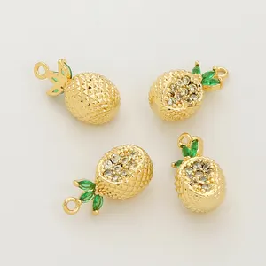 Pingente frutas série para fazer jóias pingente de abacaxi cereja banhado a ouro latão zircão