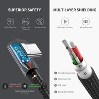 Câble USB Type C Ugreen 3A QC 3.0 à charge rapide, cordon USB pour téléphone portable à 90 degrés pour Galaxy S20 et Mi 17