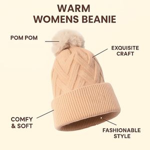 Ensemble bonnet et écharpe tricotés épais avec pompon en fourrure, style Y2K, doublure polaire, unisexe, pour l'hiver, le ski et le voyage, 2 pièces - Product Image 4