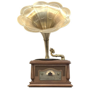 Vente flash Gramophone rétro classique à 3 vitesses en bois avec lecteur de disques vinyle USB/<span class=keywords><strong>CD</strong></span> Bluetooth - Product Image 1