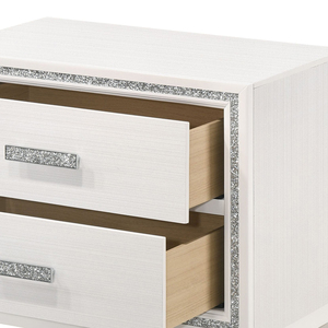 Haiden White Finish Nightstand 2 <b>Drawer</b> <b>Storage</b> With Sparkle Trim Modern Bedroom Furniture - Product Image 2
