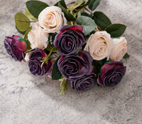 Fleurs murales artificielles en plastique de style européen Vcare, roses faites à la main, pour la décoration de la maison, utilisation en mariage, toucher naturel