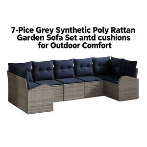 Juego de sofás de jardín de ratán sintético gris de 7 piezas con cojines para uso en exteriores - Product Image 3