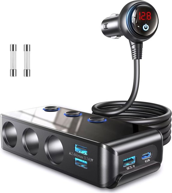 Hot Sale Car-mounted  Cigarette Lighter Multifunctional Mobile Phone Charger, QC3.0 Fast Charging 120W /12V24V Car Charger