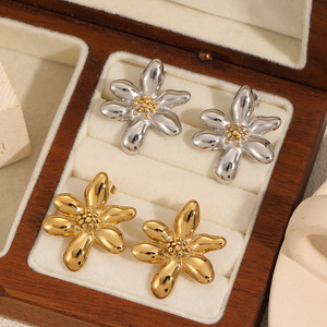 Pendientes con forma de flor, oro, plata, acero inoxidable, uso diario para mujer, TE60159 G M - Product Image 1