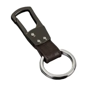 Good price metal simple men accessories leather promotional keychain