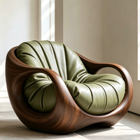 Canapé monoplace en cuir véritable de style vintage, canapé de loisirs en bois massif pour salons, balcons et clubs haut de gamme