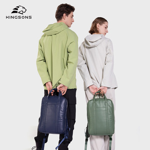 Kingsons Premium Pu Leather <b>Backpack</b> Light Green Dark Green Blue Khaki Soft Handle Zipper Closure Everyday <b>Business</b> Use - Product Image 4