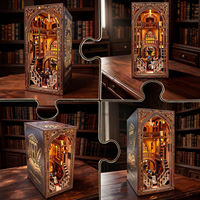 Maison de livre 3D avec lumières LED - Insert de bibliothèque miniature à monter soi-même, kit de puzzle en bois pour la décoration intérieure et les cadeaux