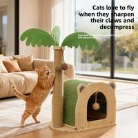 Nouveau Lit pour Chat en Bois en Forme de Cocotier, Combo Griffoir et Plateforme de Saut, Maisonnette Douillette, Griffoir Durable Anti-éclatement