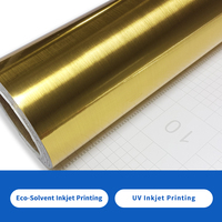Película Metalizada Dorada de una Cara para Publicidad, Material Adhesivo en Rollos, Compatible con Tinta Eco-Solvente para Plotter de Corte