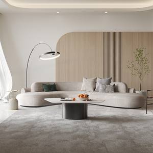 Canapé italien minimaliste incurvé, semi-circulaire, en peau de mouton, rembourrage en mousse, salon, bureau, hôtel, zone de réception, design moderne - Product Image 1