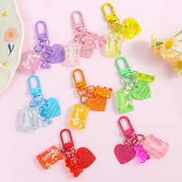 Porte-clés en alliage transparent en forme d'ours mignon couleur bonbon, accessoire de sac ou de téléphone DIY, pendentif de couple