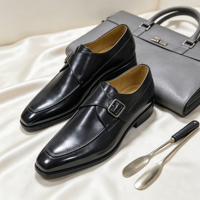 Chaussures Monk Strap pour Hommes à Bout Pointu, en Cuir Noir Classique, Formelles
