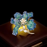 Bros Bunga Enamel Lapis Tembaga Retro, Aksesoris Bunga Peony Mewah untuk Wanita