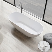 Baignoire autoportante en pierre artificielle, finition mate blanche, design moderne, pour usage intérieur