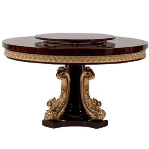 Tavolo da Pranzo Grande Royalr Classics in Stile Italiano Europeo con Foglia d'Oro Intagliato in Legno Massello Rotondo Set da Pranzo - Product Image 3