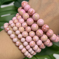 Perles rondes en pierre turquoise naturelle de sédiments marins roses AsVrai U en gros pour la fabrication de bijoux, bracelets et colliers DIY