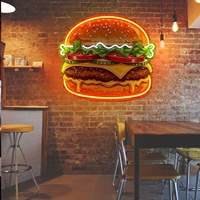 Özel Tasarım Dikdörtgen UV Baskılı Hamburger Neon Dekor Restoran Markası