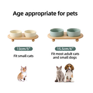 Shamitao Çevre Dostu Seramik Kedi Köpek Mama ve Su Kabı Bambu Standlı Yükseltilmiş Tabak Yuvarlak Şekilli Servikal Omurga Dostu Evcil Hayvan Mama Kapları Besleyiciler - Product Image 5