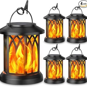 <b>Solar</b> Flame <b>Lantern</b> 4 Pack Hanging <b>Outdoor</b> LED Flickering <b>Light</b> for Patio Garden Yard Wall Decor - Product Image 1