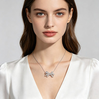 Collier en argent sterling 925 avec nœud papillon, pendentif nœud papillon pavé de zirconiums cubiques, chaîne réglable, bijoux fins de luxe, cadeau pour femme