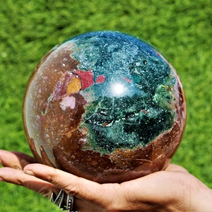 Wholesale Natural Ocean Rainbow Chalcedony Sphere, Unique Veins & Vivid Ocean Hues, Educational Specimen, Home Display <b>Ornament</b> - Product Image 4