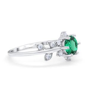 Bague de fiançailles vintage en or blanc plaqué 14 carats avec émeraude verte de laboratoire ronde naturelle de 1,02 carat et diamant - Product Image 2