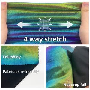 Stok sürü parlak mistik Hologram metalik folyo 4 yönlü streç poliamid Spandex kumaş spor Yoga kıyafeti tayt kumaşlar - Product Image 2