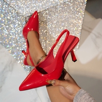 Sepatu Formal Hak Stiletto Runcing Model Slingback High Gloss Patent Untuk Acara Khusus Sandal Wanita Berhak