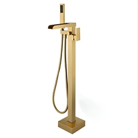 Robinet de baignoire sur pied en laiton massif avec douchette, ensemble de remplissage de baignoire autoportant de style américain, eau chaude et froide