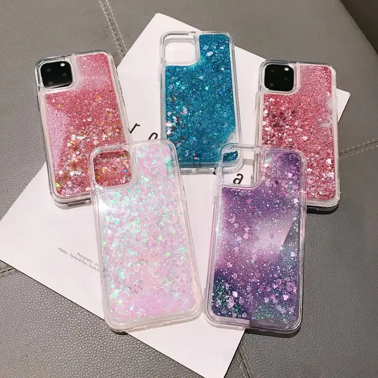 Capa de celular com glitter líquido brilhante, capinha de silicone para iphone 11 pro max xs max x xr 6 6s 8 7 plus