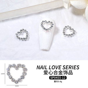 Breloques en forme de cœur 3D en alliage, décorations en strass métalliques pour manucure et nail art de la Saint-Valentin - Product Image 4