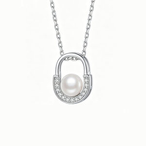 Trendy Oval Buckle CZ Pink Freshwater Pearl Pendant Necklace Silver Plated <b>Copper</b> Jewelry Hardware Style Choker for Women - Product Image 1