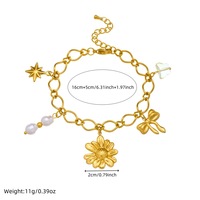 Bracelet pour femme fait main en acier inoxydable plaqué or 18 carats avec perle, étoile, marguerite, fleur, nœud papillon, style tendance pour cadeaux