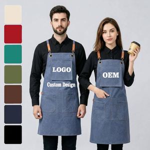 Customized Heavy Duty Washable <b>Waterproof</b> Canvas Sleeveless Chef <b>Aprons</b> with Pockets for Restaurants Cafes Barber Shops - Product Image 1