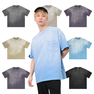 Hip-Hop Maßgeschneidertes Gestricktes Blanko-Baumwoll-T-Shirt mit Acid-Stone-Wash Vintage Retro Distressed Oversized Sun-Fade-Effekt für Herren - Product Image 1