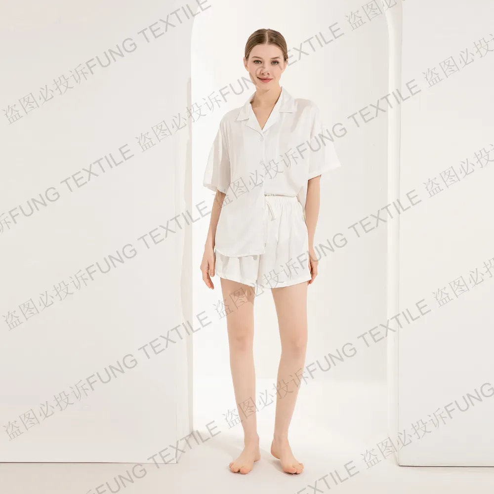 FUNG 6035 ipeksi pürüzsüz yüksek kalite 2 parça Set ev ev tekstili uyku pijama pantolon kadın seksi yaz logosu için