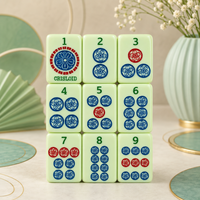 Ubin Mahjong Akrilik Lapis Tunggal Hijau Muda Klasik Desain Naga Bunga Set Ubin Mahjong Amerika untuk Permainan Santai Keluarga