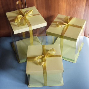 Wholesale High Quality 4 Inch Wedding Birthday Party Pet Plastic Square Packaging Clear Cake Box With Ribbon