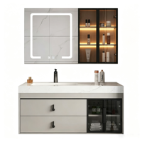 Ensemble de meuble-lavabo de salle de bain en dalle de pierre intégrée sans joint, style luxe léger, avec lavabo mural
