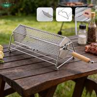 Panier de cuisson roulant en acier inoxydable 304 pour barbecue extérieur avec support et pinces à poignée en bois détachable
