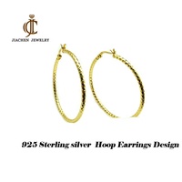 Boucles d'oreilles créoles gravées en forme de C tendance géométriques en argent sterling personnalisé JIACHEN, plaqué rhodium, pour mariage unisexe