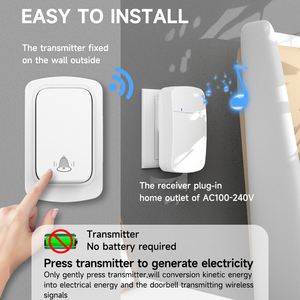 Timbre inalámbrico EE. UU. UE Reino Unido Enchufe Timbre de puerta impermeable autoalimentado 150M Larga distancia inalámbrica 32 Canciones Timbres de puerta de bienvenida para el hogar - Product Image 4